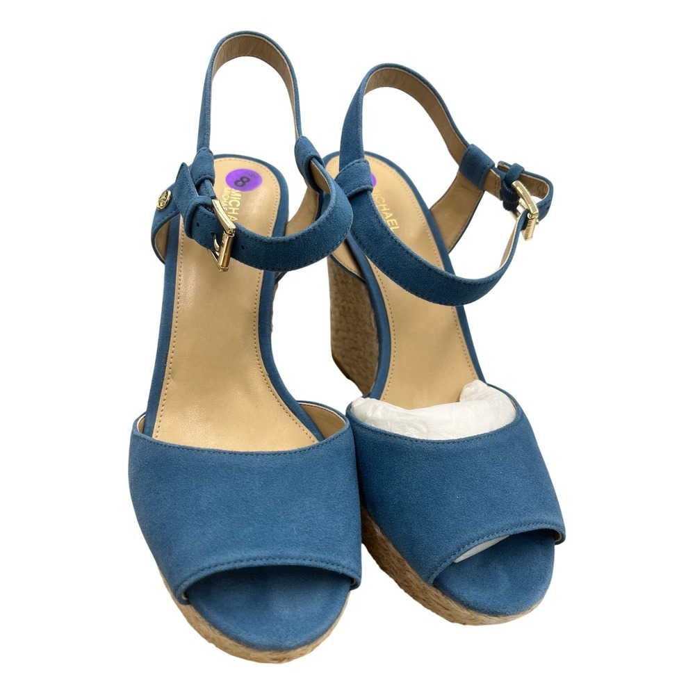Michael Kors Blue Suede Espadrille Wedge Sandals Womens 8.5M New In Box G664SP - Picture 2 of 9